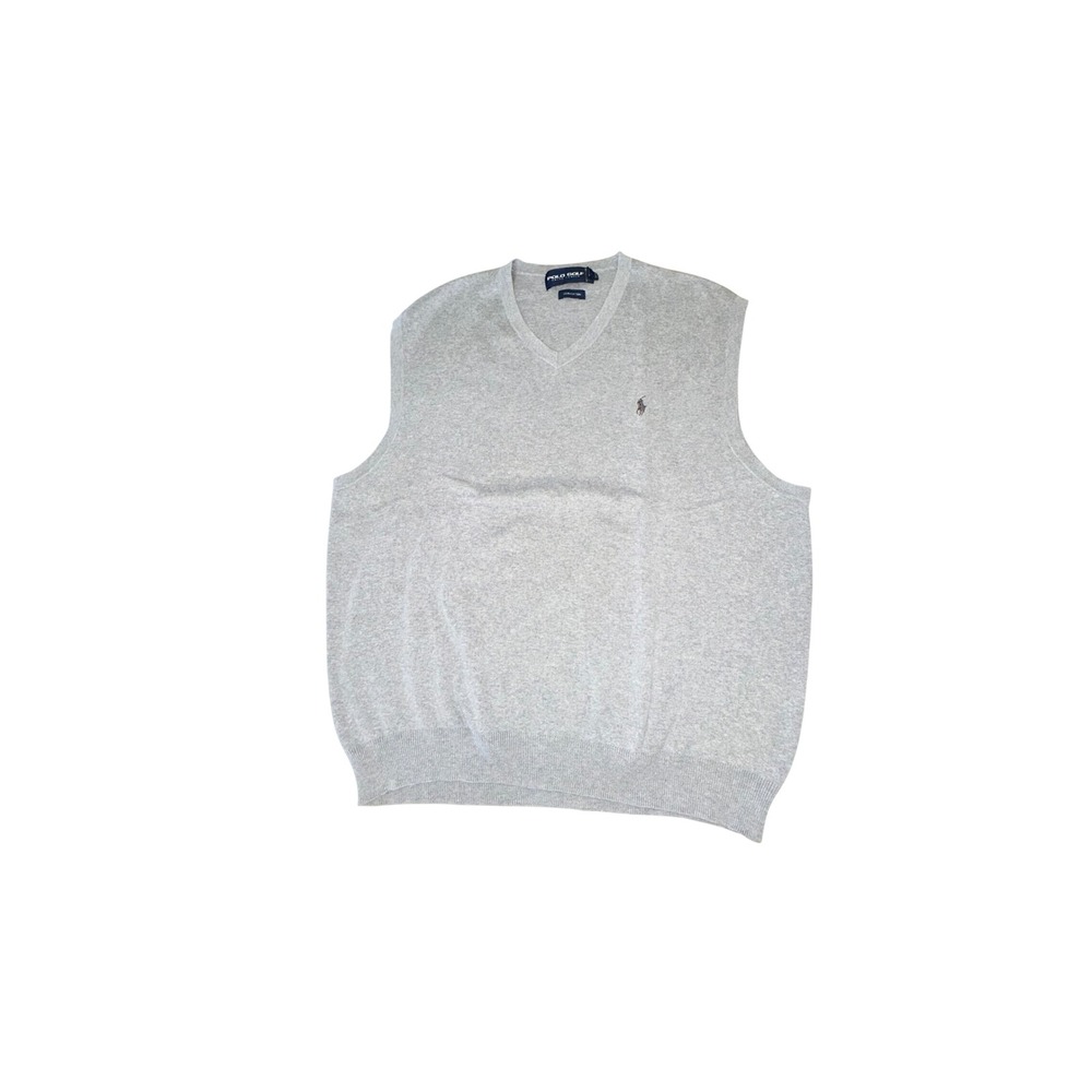 Polo Golf Ralph Lauren Mens XL Grey Cotton V-Neck Sweater Vest Italian Yarn